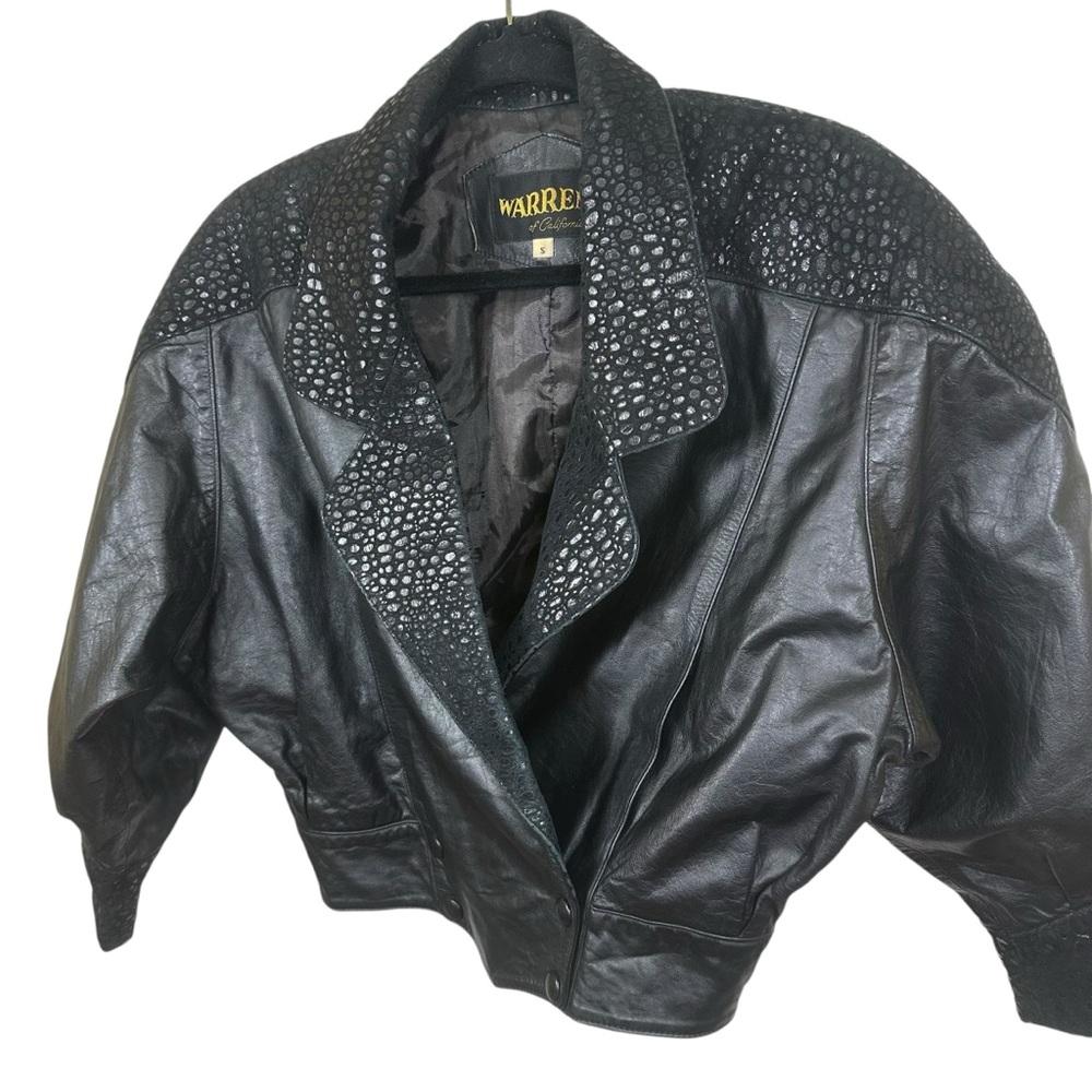 Whimsigoth Edgy Vintage Black Genuine Leather Cropped Moto Biker Jacket Size S - Picture 7 of 10